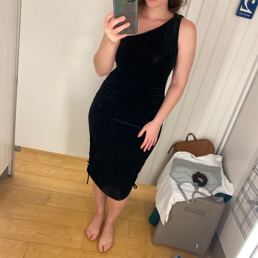 House of Harlow Black Velvet One-Shoulder Dress
